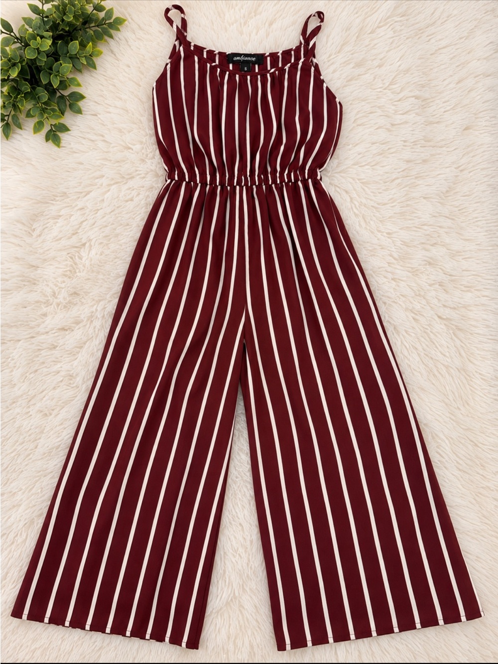 Striped Wide-Leg Jumpsuit - Burgundy